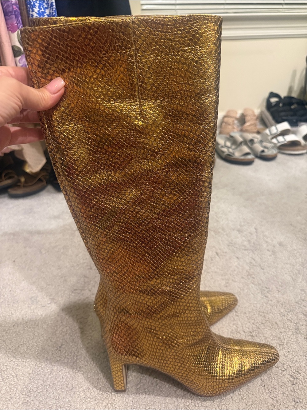Sam Edelman Gold Snake-Embossed Over-the-Knee Boots